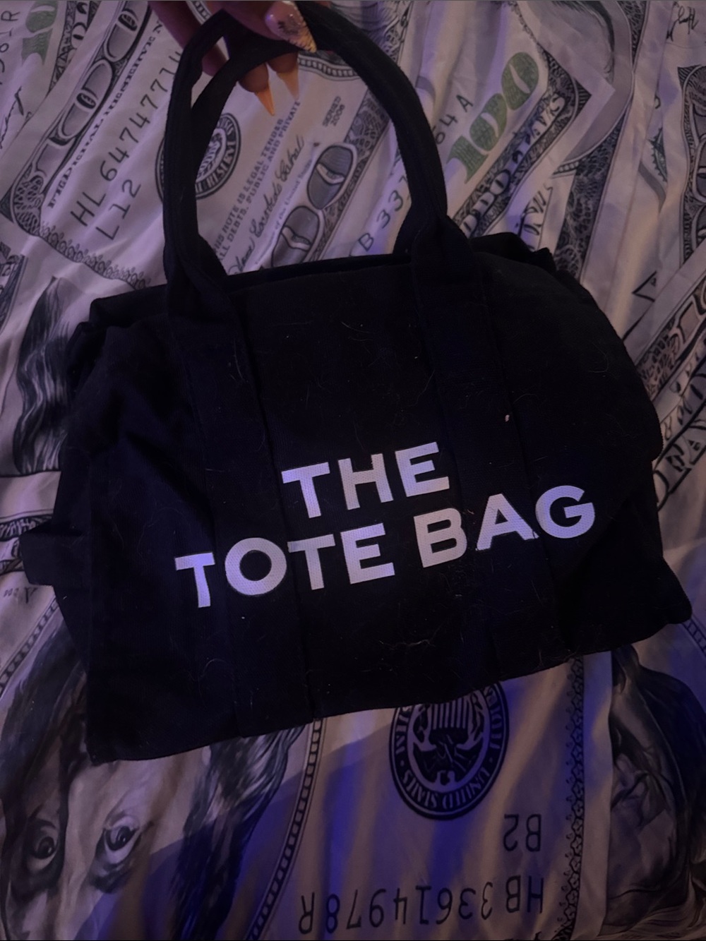 Black Canvas with White THE TOTE BAG  Handbag Purse with Zipper Crossbody Black